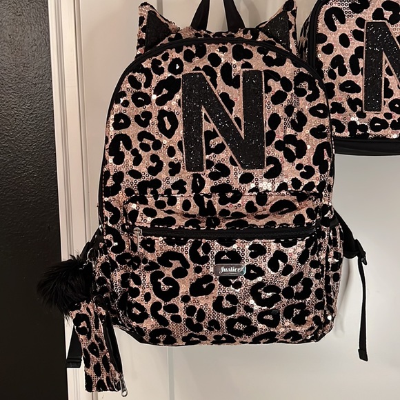 Cheetah / Leopard sequin Justice initial N backpack - Picture 4 of 4